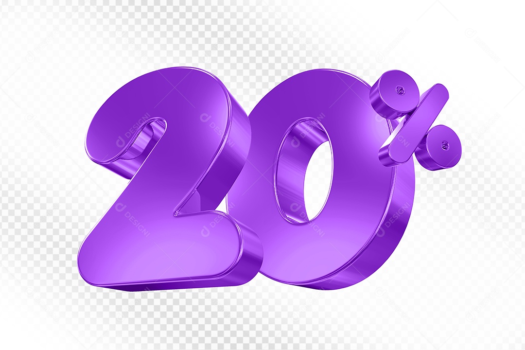 Elemento 3D Número 20% Roxo Para Composição PSD