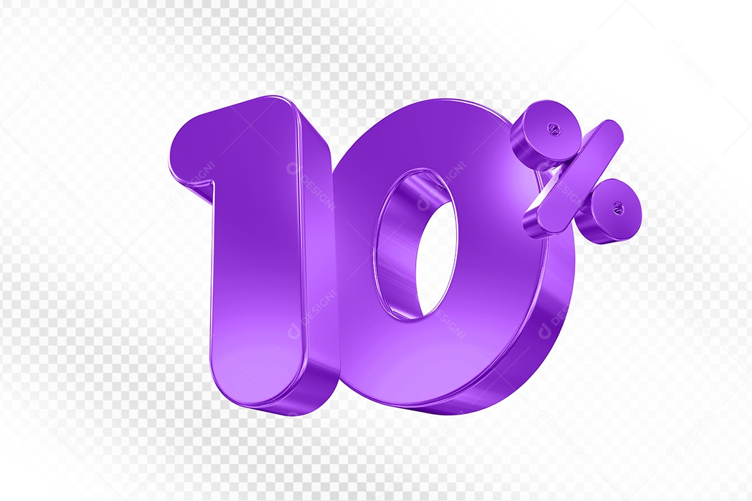 Elemento 3D Número 10% Roxo Para Composição PSD
