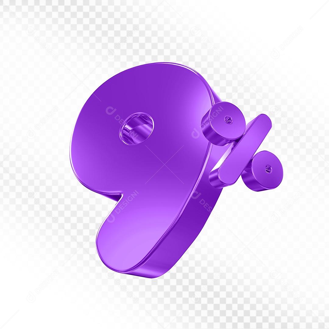 Elemento 3D Número 9% Roxo Para Composição PSD