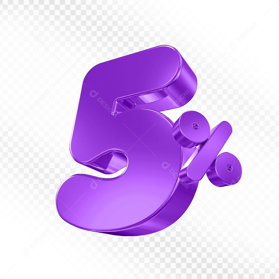 Elemento 3D Número 5% Roxo Para Composição PSD