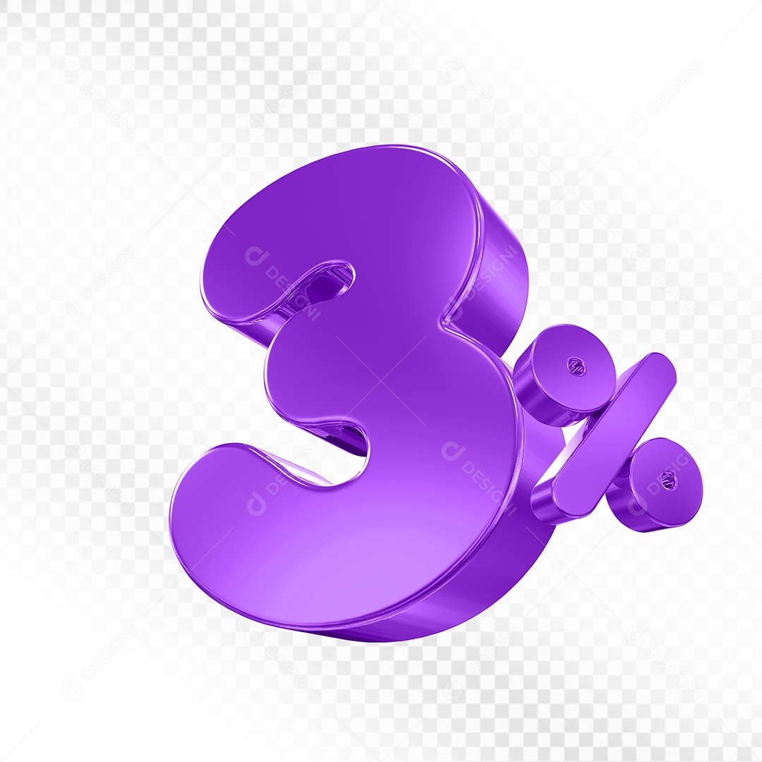 Elemento 3D Número 3% Roxo Para Composição PSD