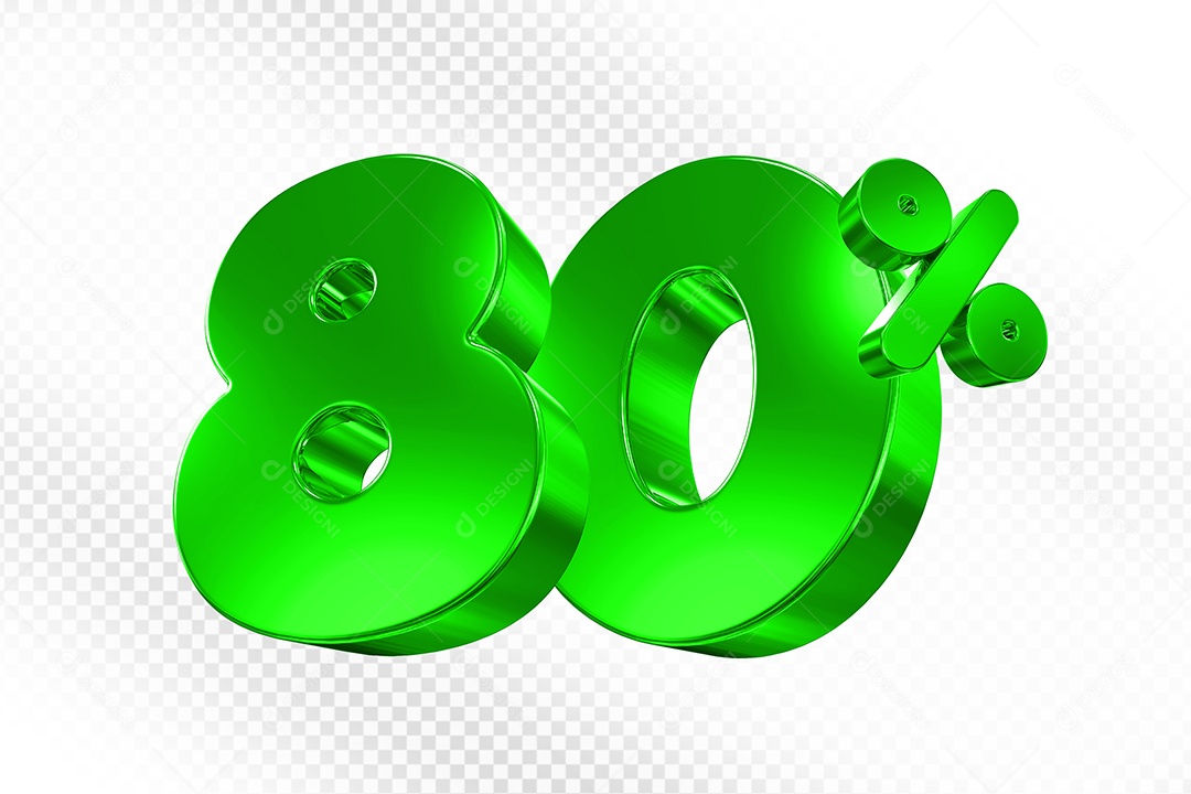 Elemento 3D Número 80% Verde Para Composição PSD