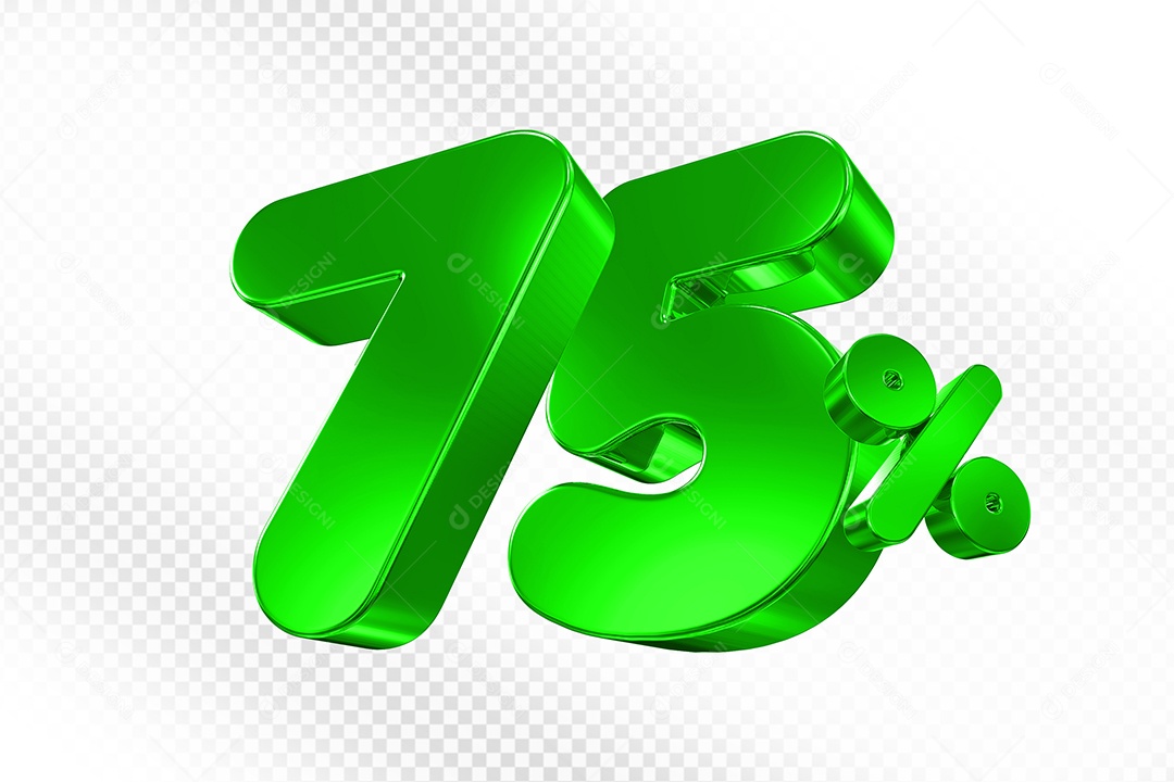 Elemento 3D Número 75% Verde Para Composição PSD