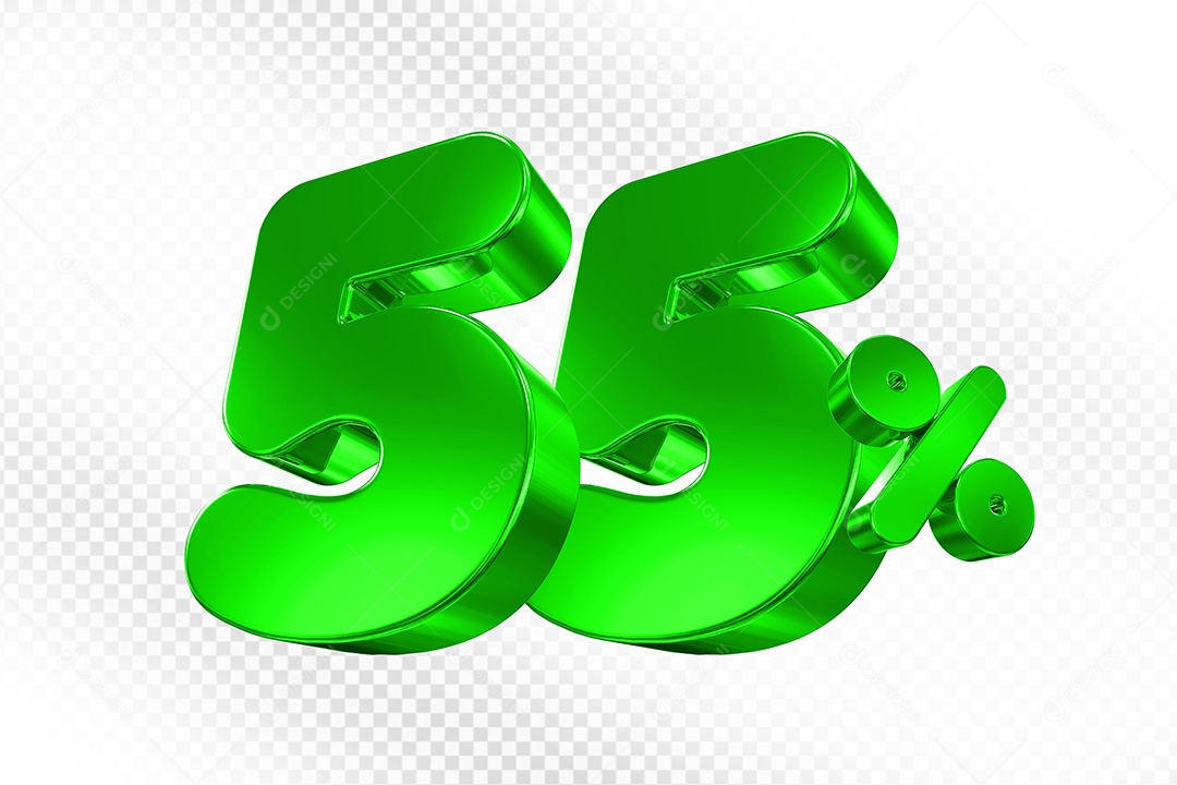 Elemento 3D Número 55% Verde Para Composição PSD