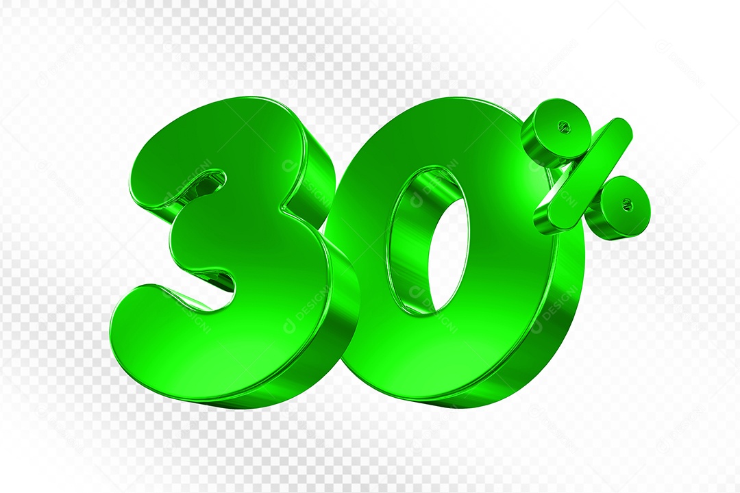 Elemento 3D Número 30% Verde Para Composição PSD
