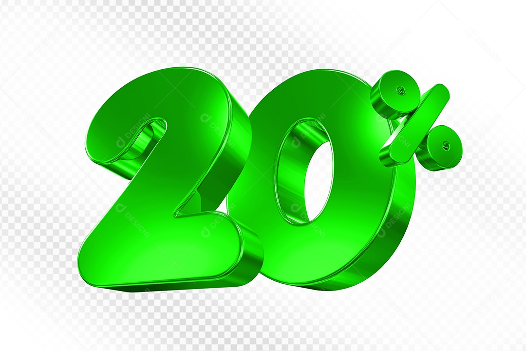 Elemento 3D Número 20% Verde Para Composição PSD