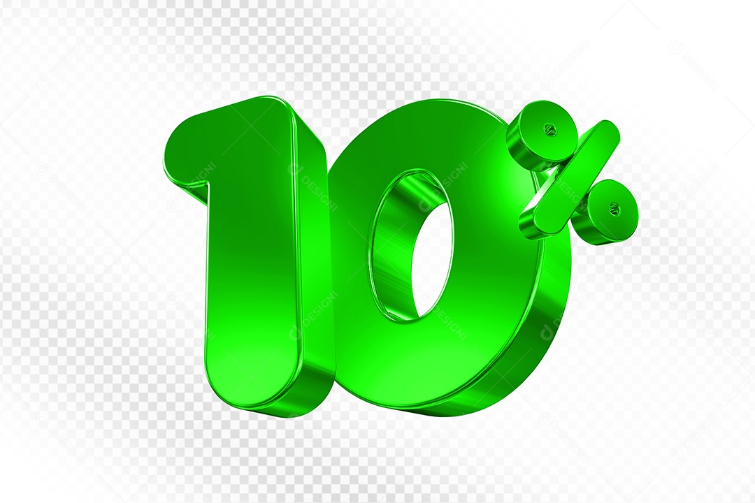 Elemento 3D Número 10% Verde Para Composição PSD