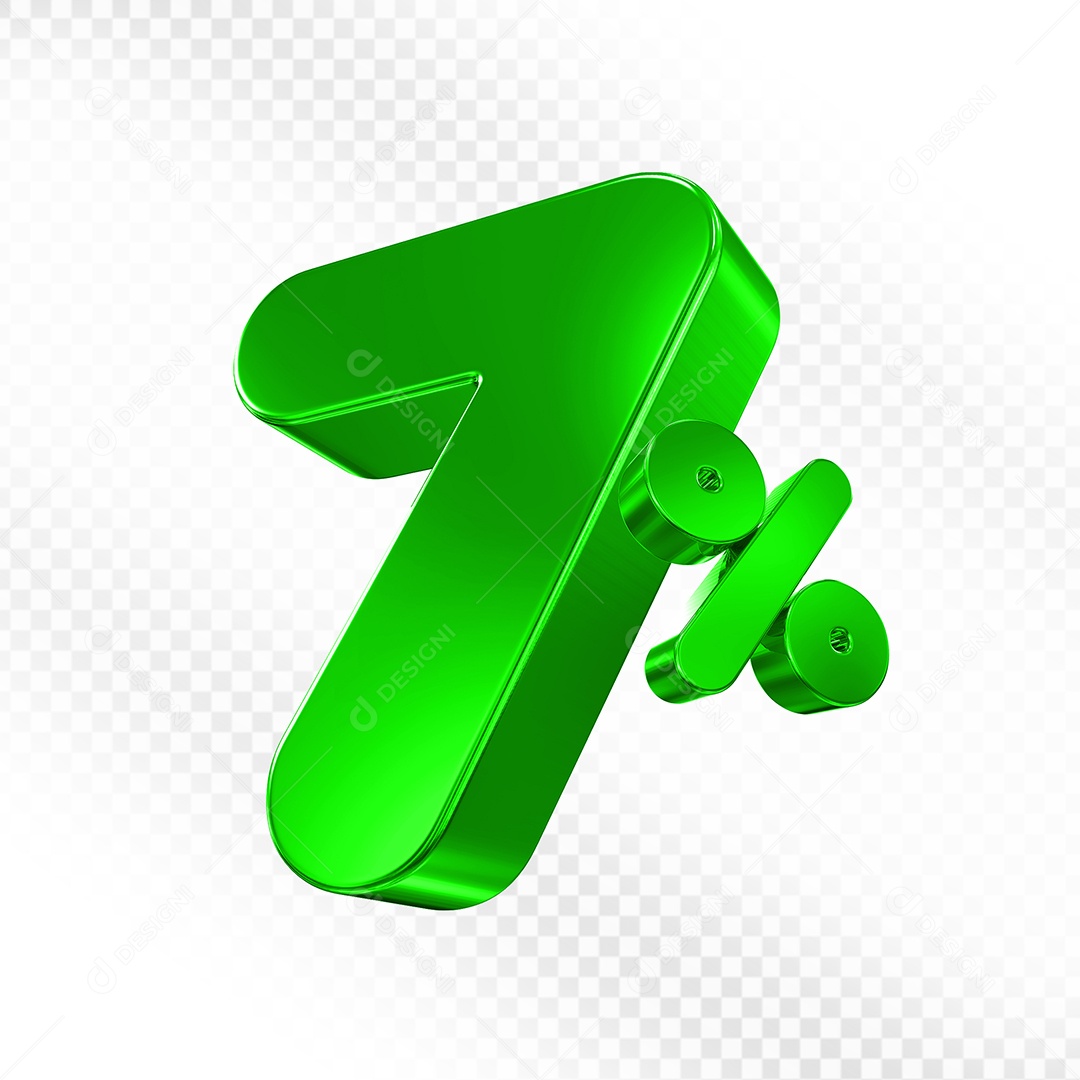 Elemento 3D Número 7% Verde Para Composição PSD