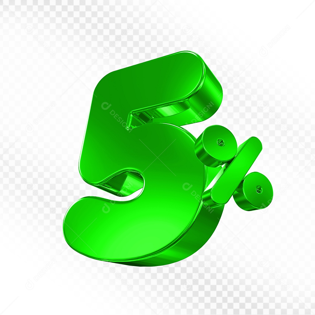Elemento 3D Número 5% Verde Para Composição PSD