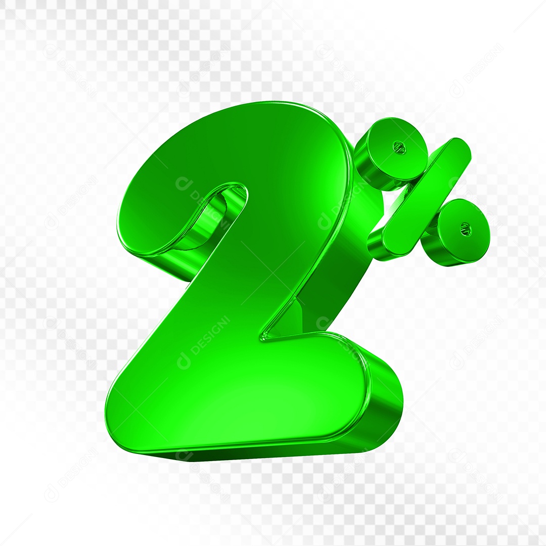 Elemento 3D Número 2% Verde Para Composição PSD