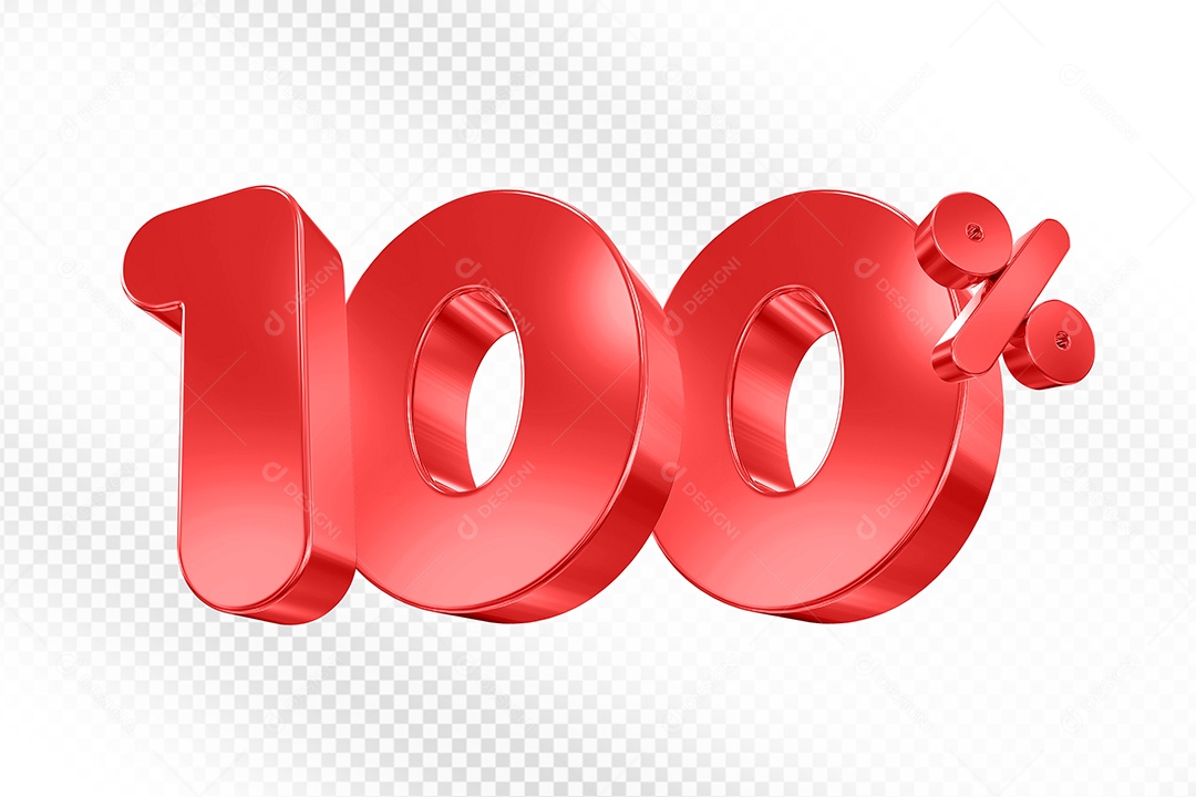 Elemento 3D Número 100% Vermelho Para Composição PSD