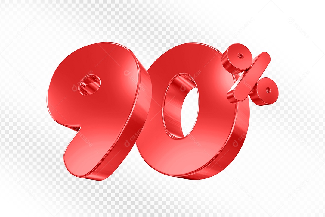 Elemento 3D Número 90% Vermelho Para Composição PSD