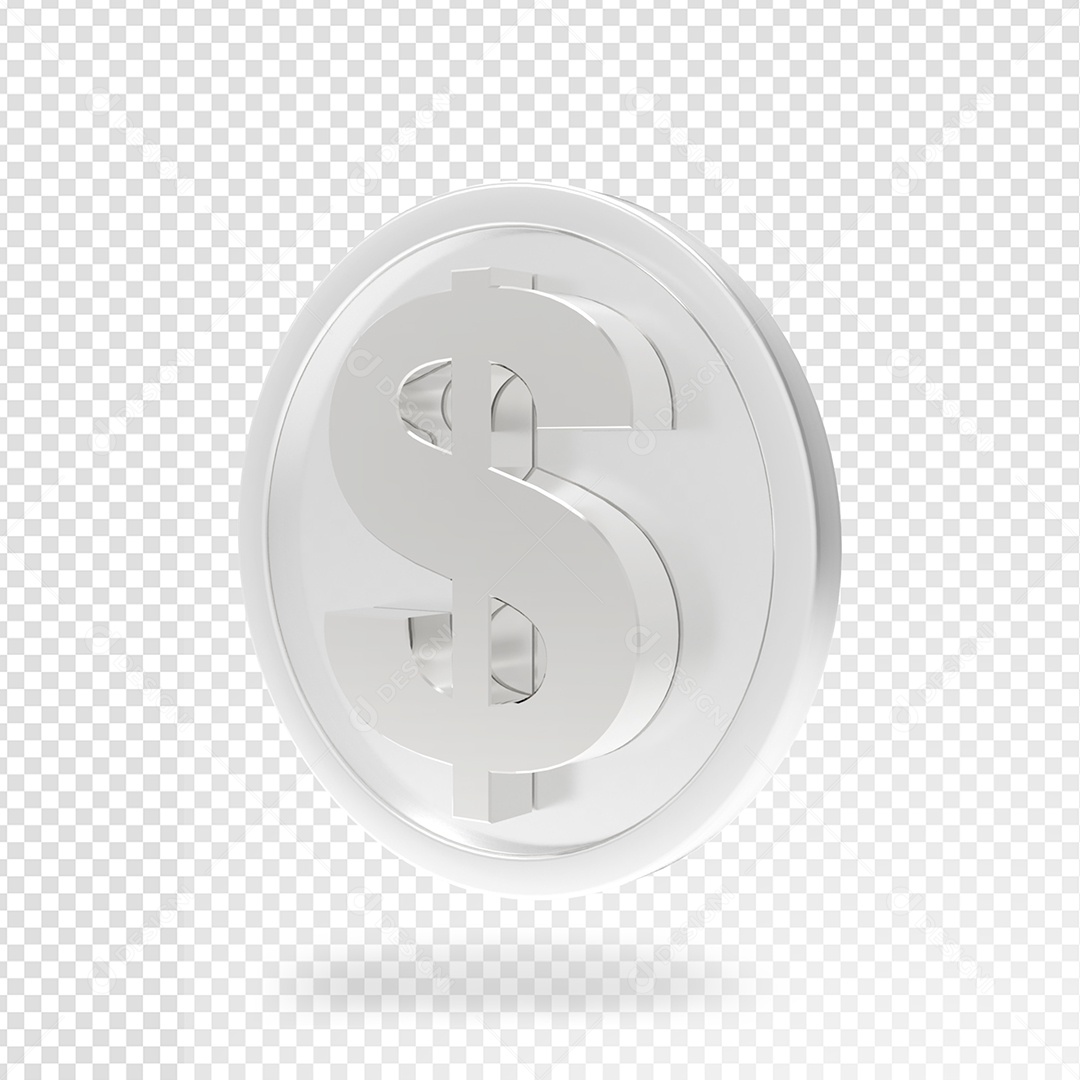 Cifrão Branco Elemento 3D para Composição PSD