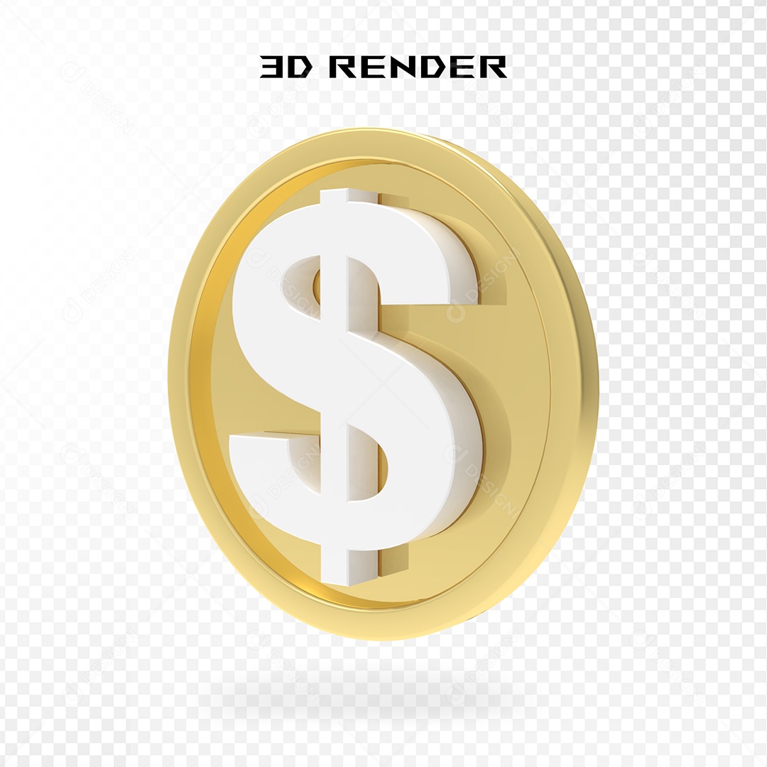 Cifrão Dourado Elemento 3D para Composição PSD