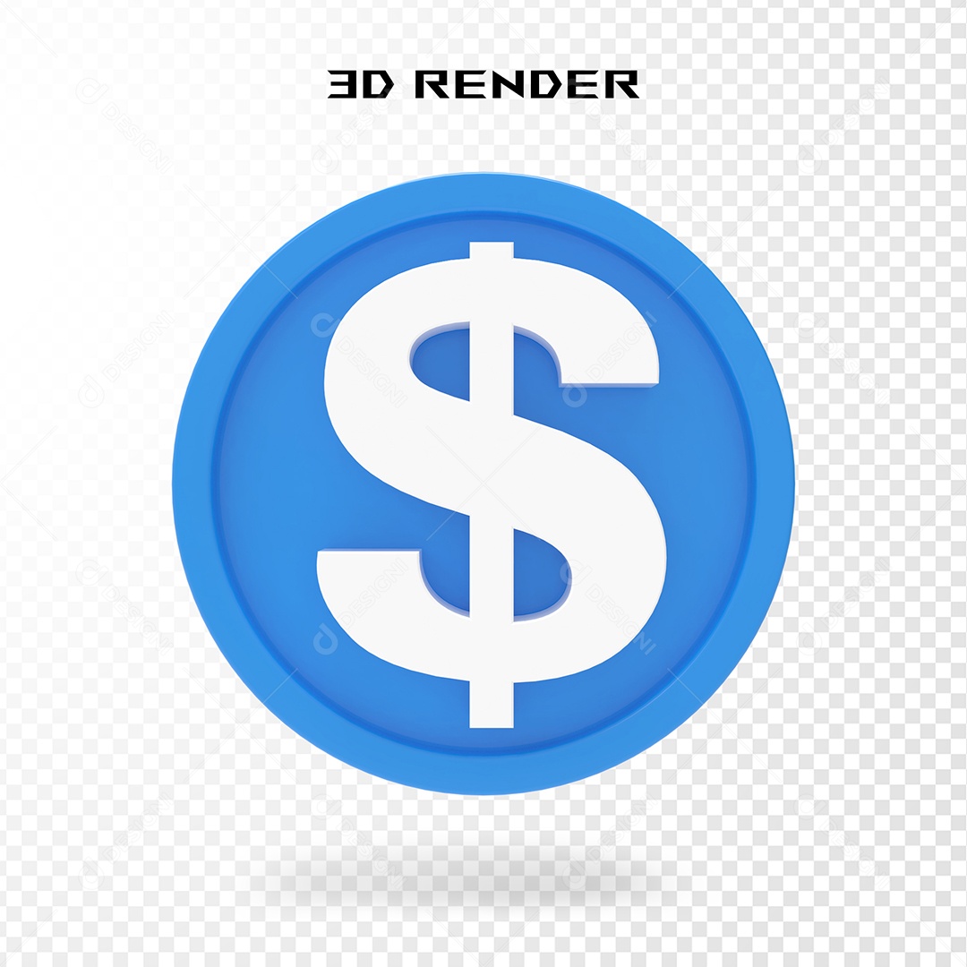 Cifrão Azul Elemento 3D para Composição PSD