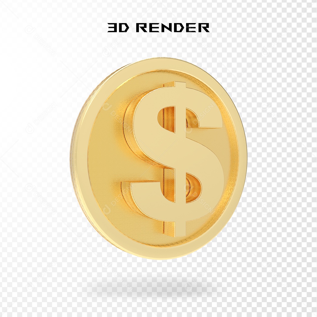 Cifrão Dourado Elemento 3D para Composição PSD