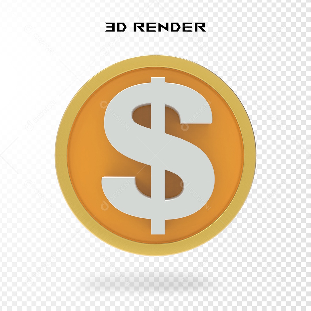 Cifrão Dourado Elemento 3D para Composição PSD