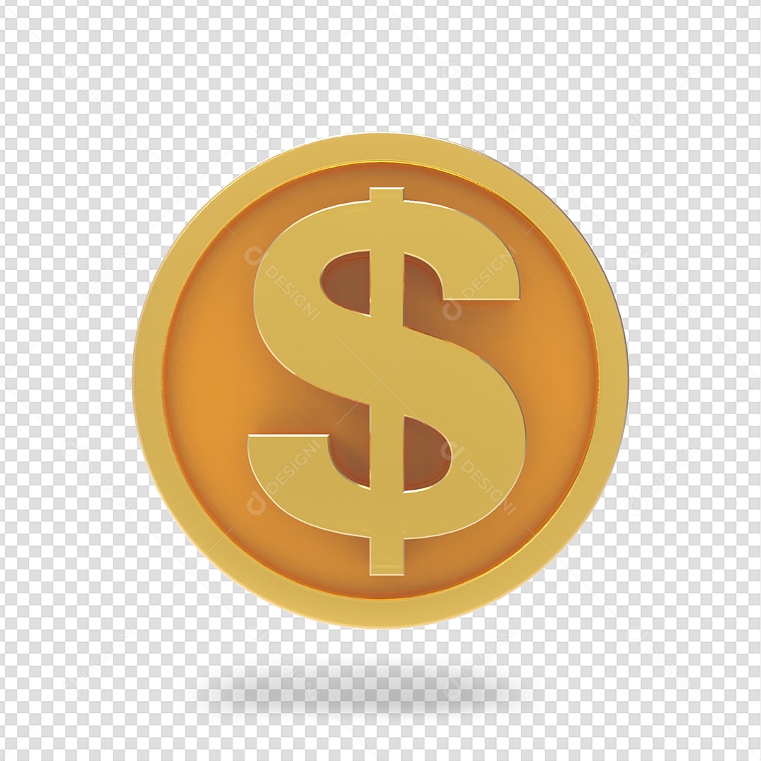 Cifrão Dourado Elemento 3D para Composição PSD