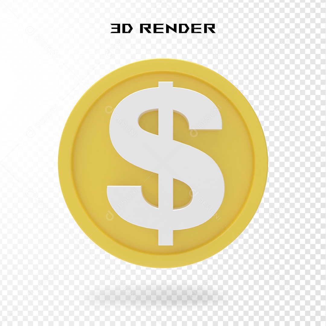 Cifrão Dourado Elemento 3D para Composição PSD