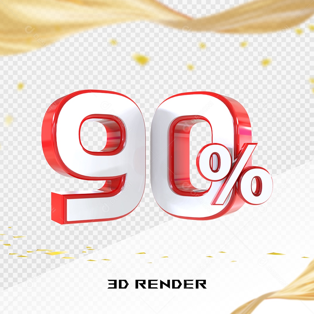 Elemento 3D Número 90% Branco para Composição PSD