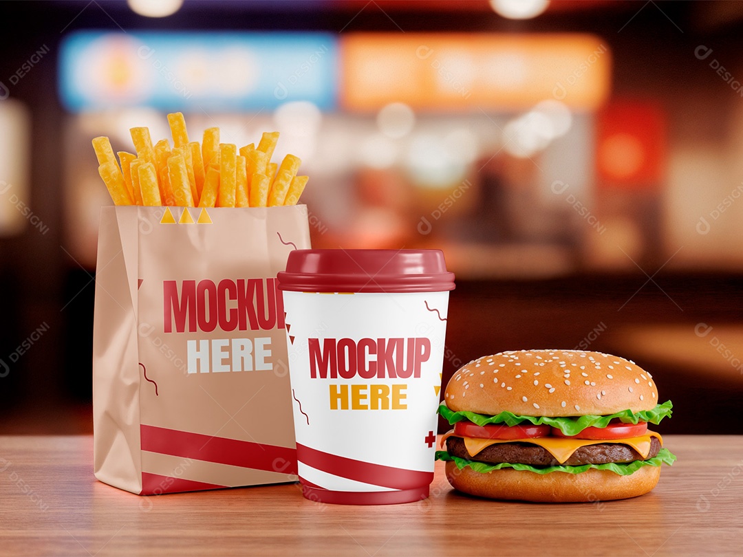 Combo de Fast Food Mockup PSD Editável