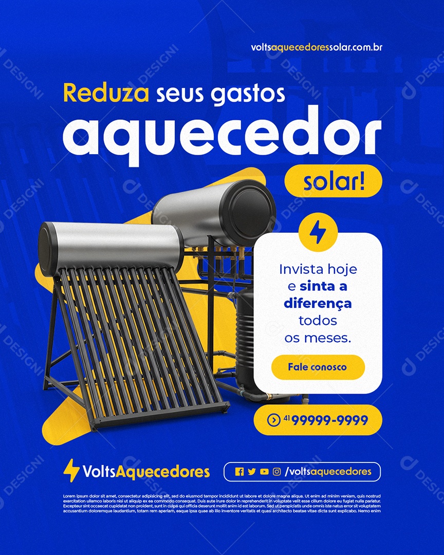 Solar Reduze seus Gastos Aquecedor Solar Social Media PSD Editável