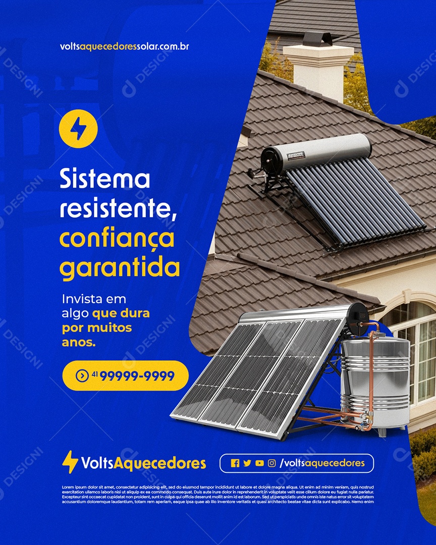Aquecedor Solar Sistema Resistente Social Media PSD Editável