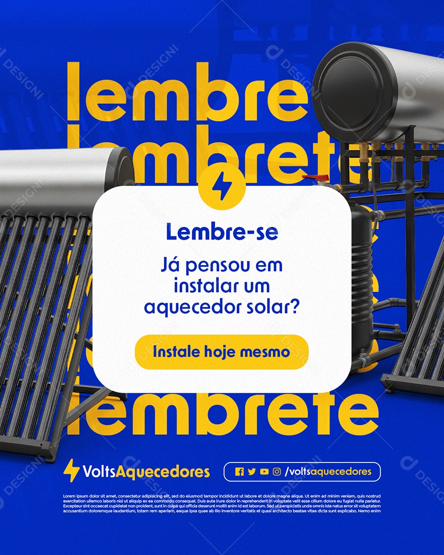Aquecedor Solar Lembrete Instale Hoje Mesmo Social Media PSD Editável