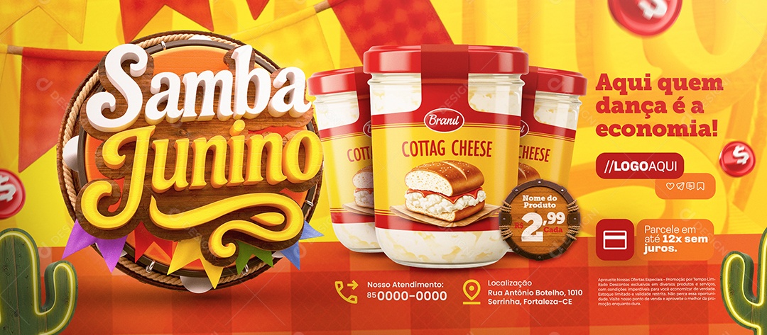 Banner Samba Junino Supermercado Economia Social Media PSD Editável
