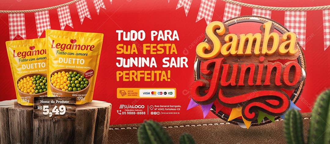 Banner Samba Junino Supermercado Tudo para Sua Festa Junina Social Media PSD Editável