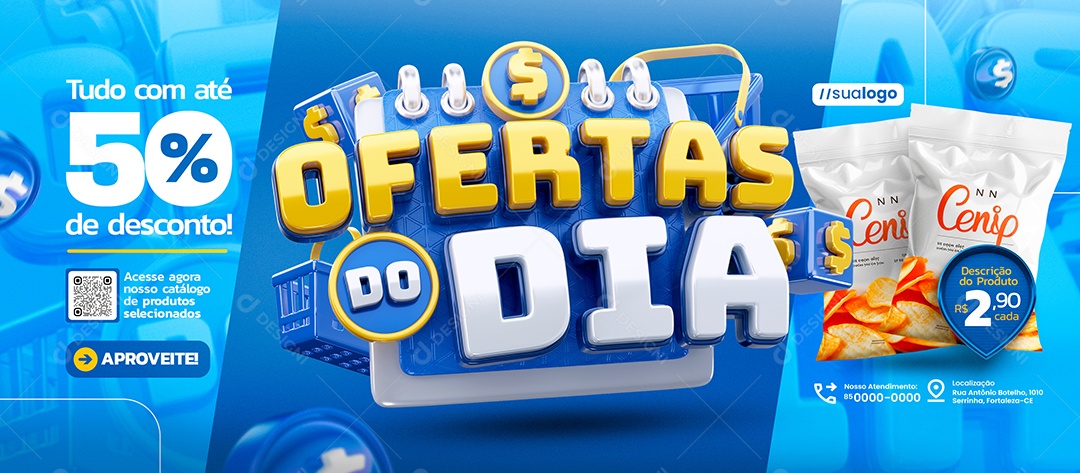 Banner Ofertas do Dia Supermercado Tudo com Até 50% de Desconto Social Media PSD Editável