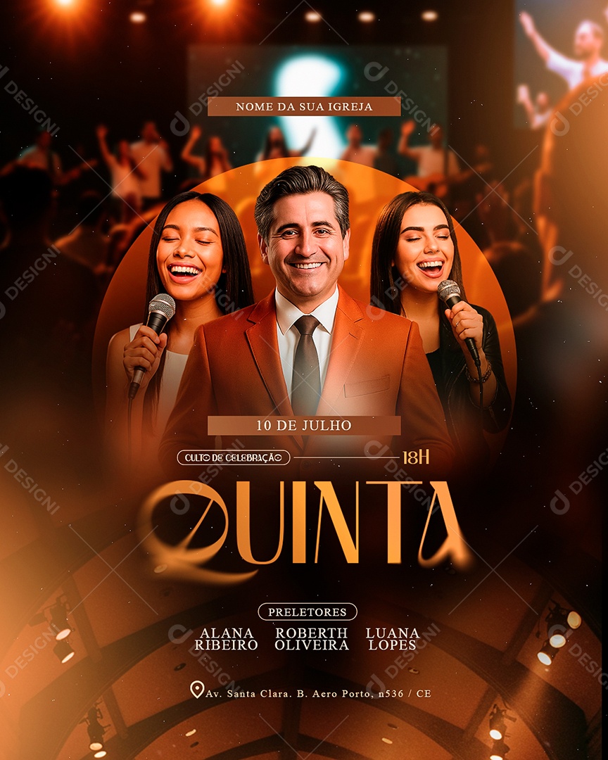 Gospel Culto de Celebração Quinta Social Media PSD Editável