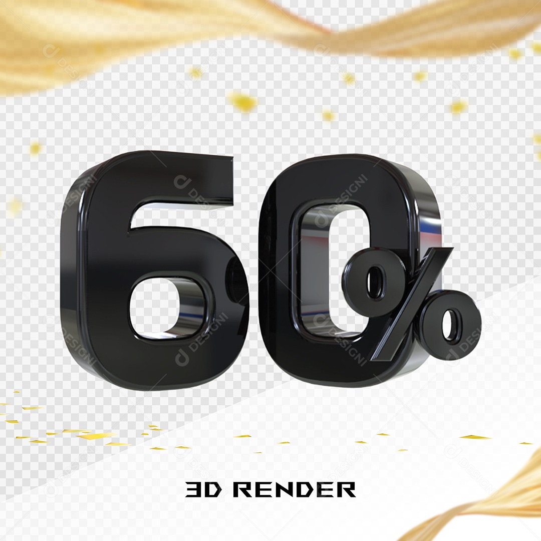 Elemento 3D Número 60% Preto para Composição PSD
