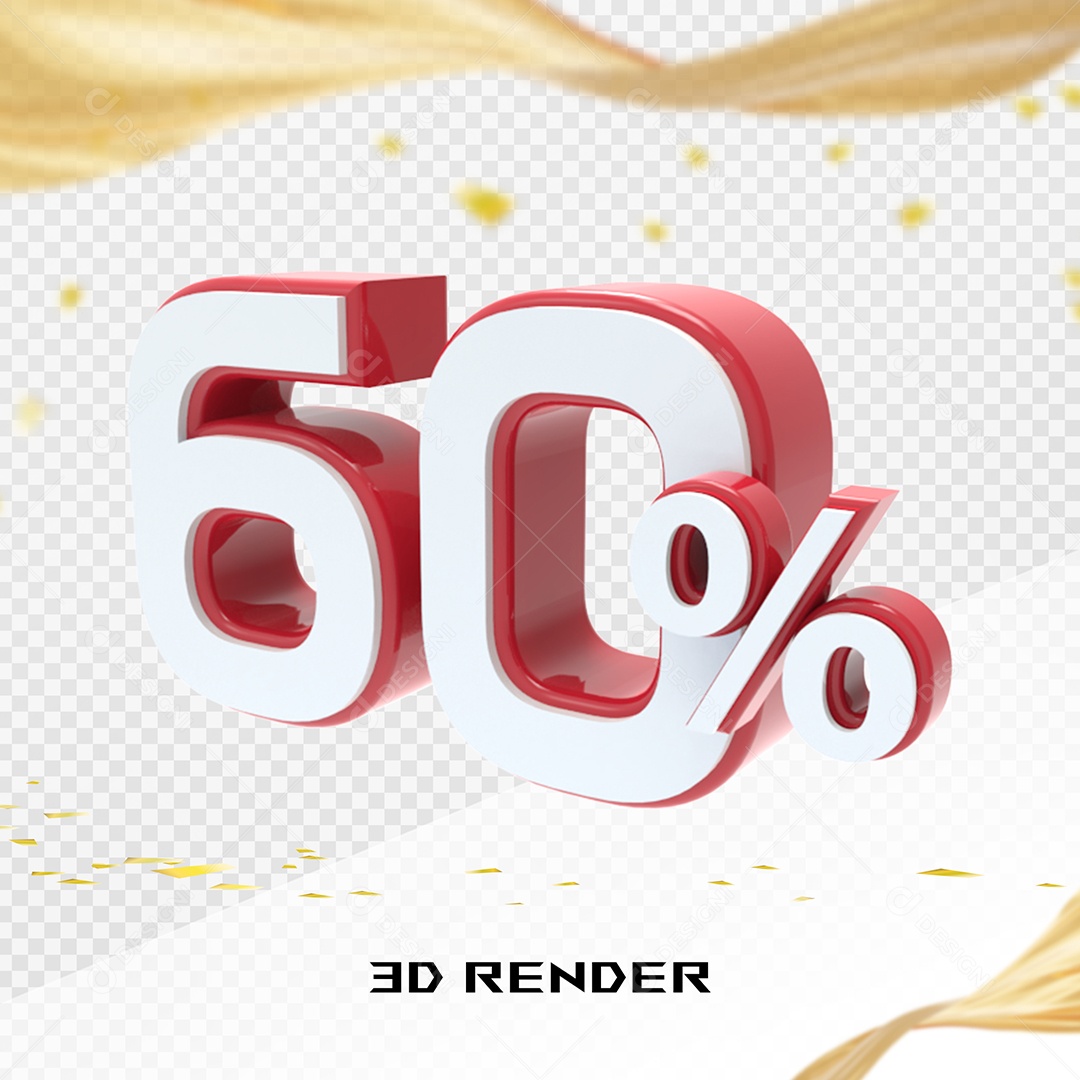 Elemento 3D Número 60% Branco para Composição PSD