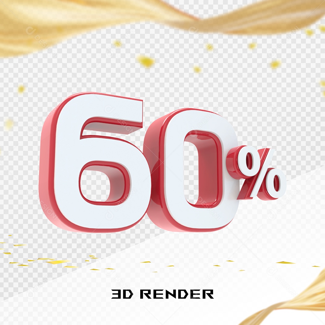 Elemento 3D Número 60% Branco para Composição PSD