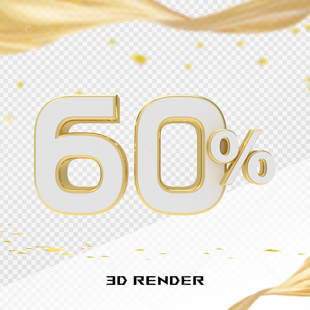 Elemento 3D Número 60% Dourado para Composição PSD