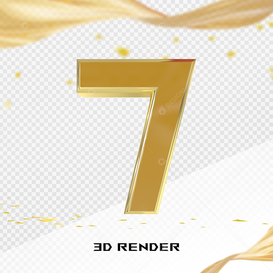 Elemento 3D Número 7 Dourado para Composição PSD