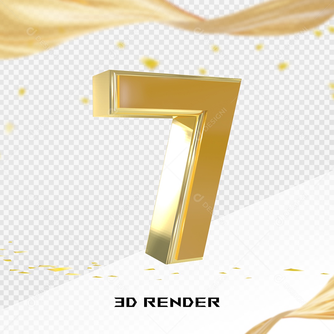 Elemento 3D Número 7 Dourado para Composição PSD
