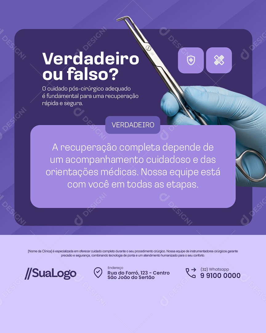 Clínica Médica Verdadeiro ou Falso Social Media PSD Editável