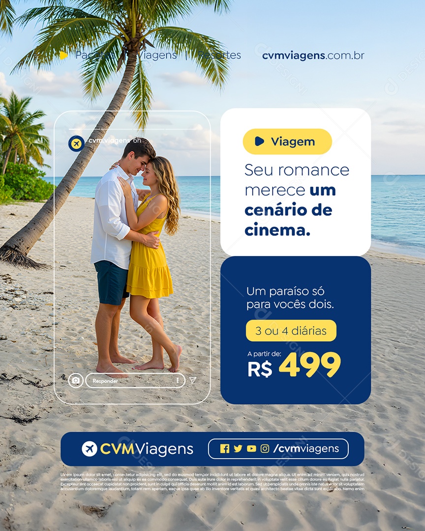 Agência de Turismo Viagem Seu Romance Merece um Cenário de Cinema Social Media PSD Editável