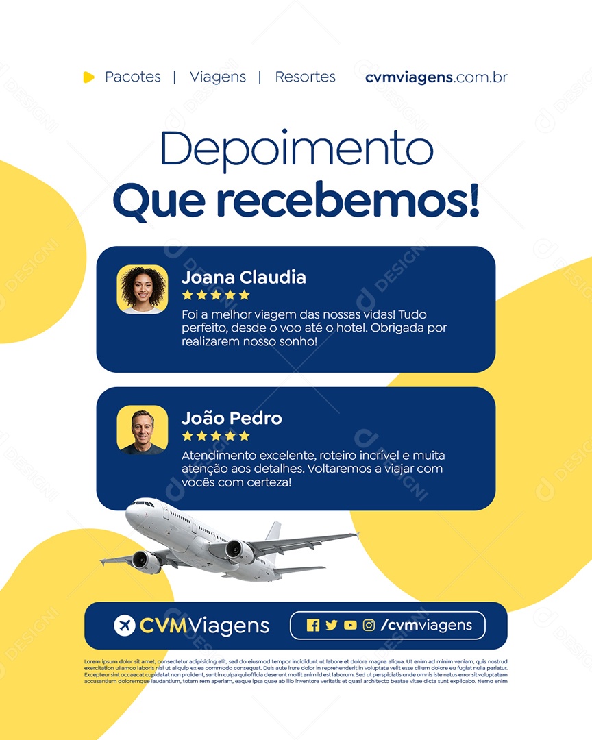 Agência de Turismo Depoimento Que Recebemos Social Media PSD Editável