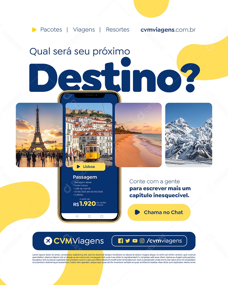 Agência de Turismo Qual Será seu Próximo Destino Social Media PSD Editável