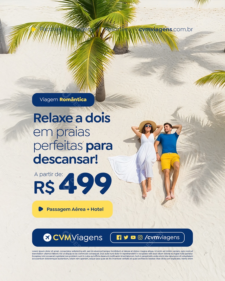 Agência de Turismo Viagem Romântica Relaxe a Dois em Praias Social Media PSD Editável