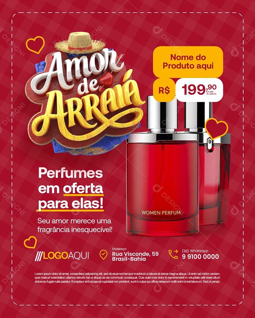 Amor de Arraiá Perfumes em Oferta para Elas Social Media PSD Editável