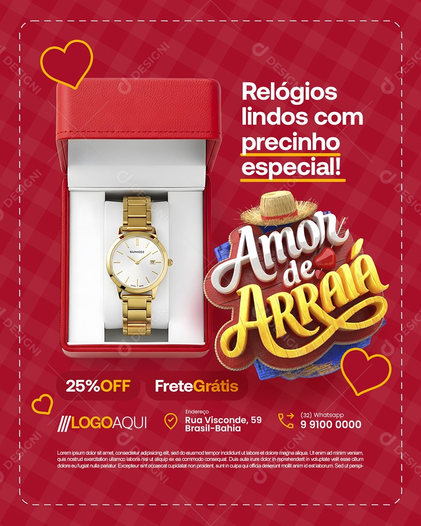 Amor de Arraiá Relógios Lindos com Precinho Social Media PSD Editável
