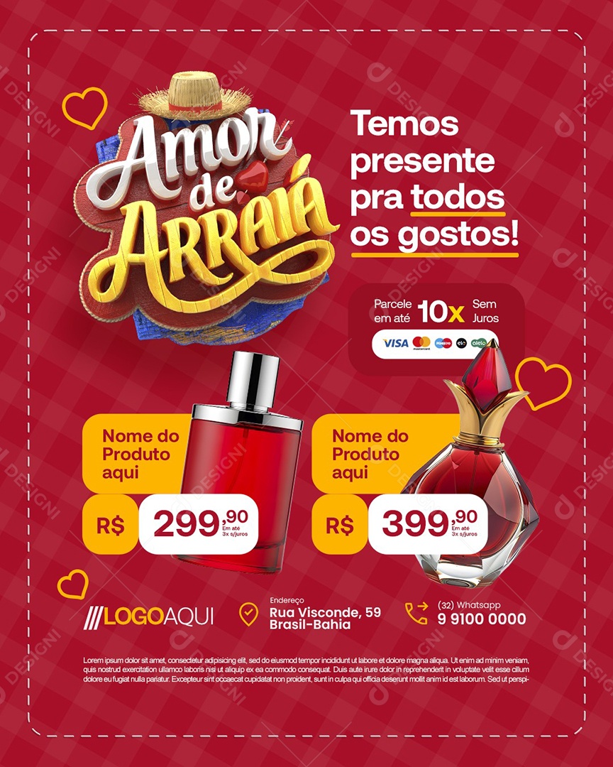 Amor de Arraiá Perfumes Temos Presente Social Media PSD Editável
