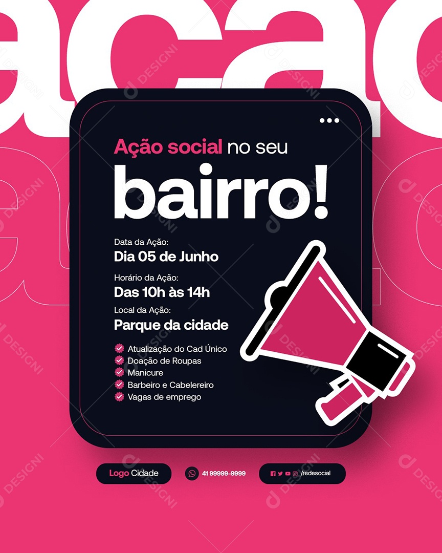 Ação Social no Seu Bairro Social Media PSD Editável