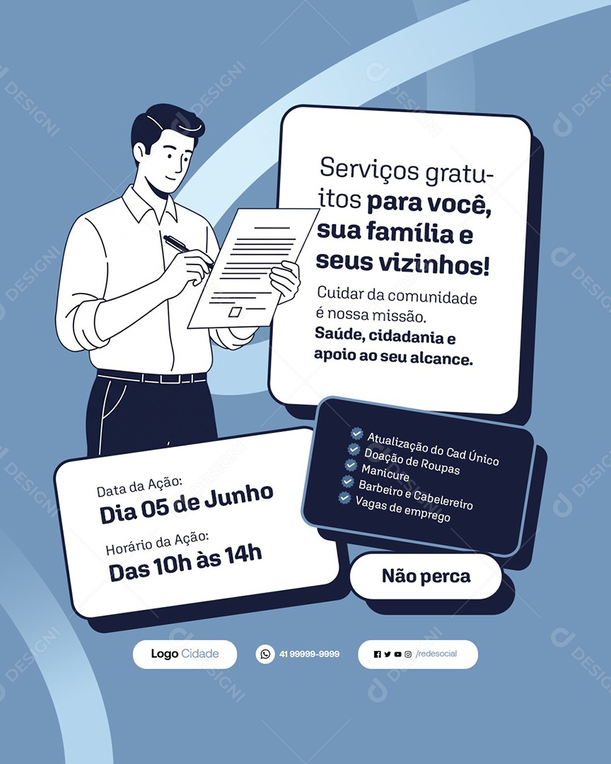Ação Social Serviços Gratuitos para Você Social Media PSD Editável