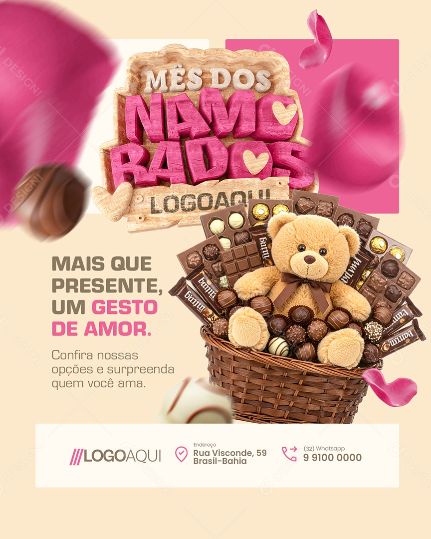 Mês Dos Namorados Loja Cesta com Chocolates Social Media PSD Editável