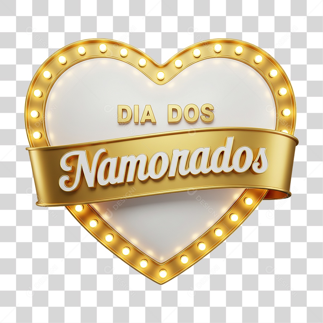 Selo 3D Dia dos Namorados Dourado PNG Transparente